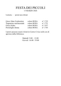 Premi non ritirati Festa dei Piccoli 2026